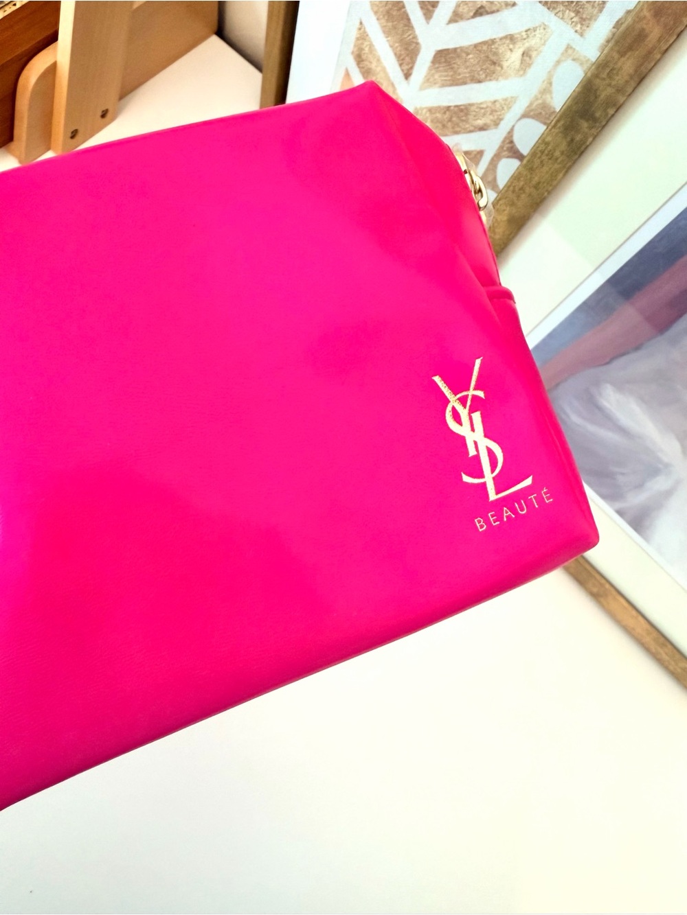 YSL Fuchsia Cosmetic Bag Heart Zipper - Picture 4 of 9